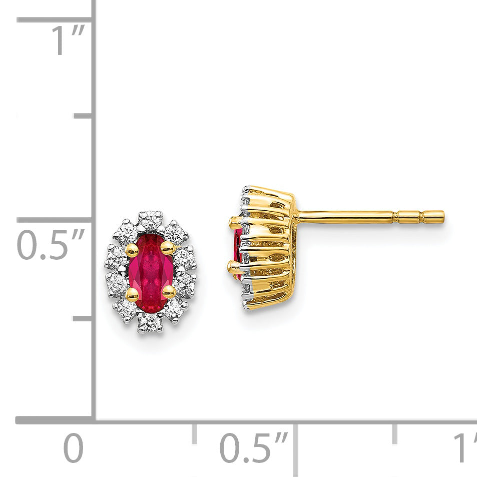 14k Yellow Gold Diamond and Ruby Oval Halo Earrings (1.12 grams)