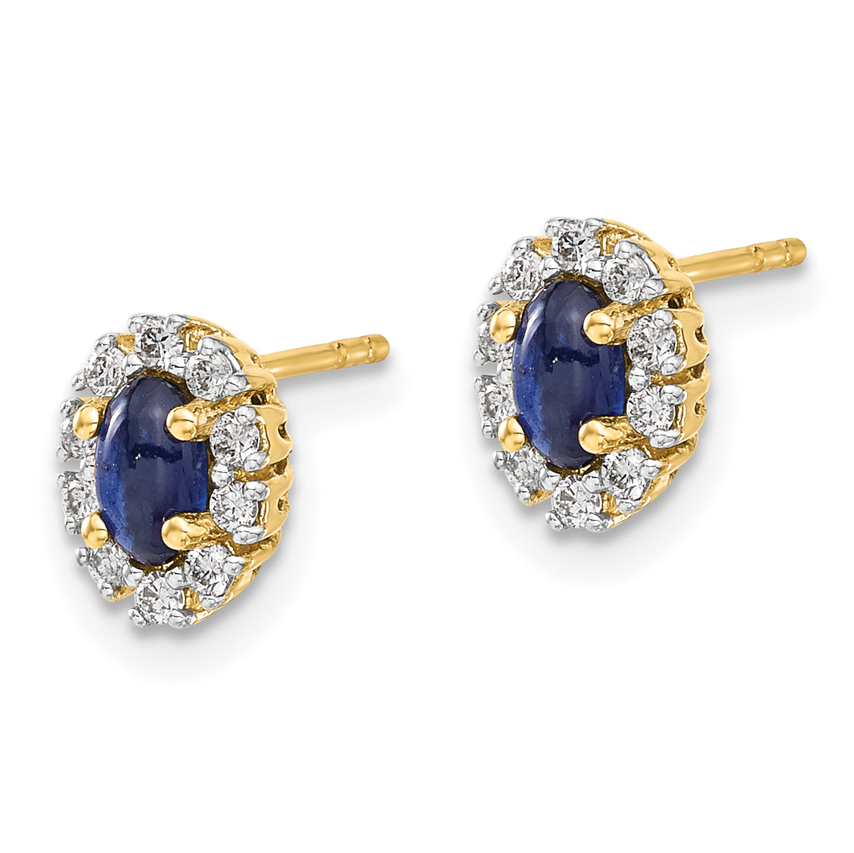 14k Yellow Gold Diamond and Sapphire Oval Halo Earrings (1.12 grams)