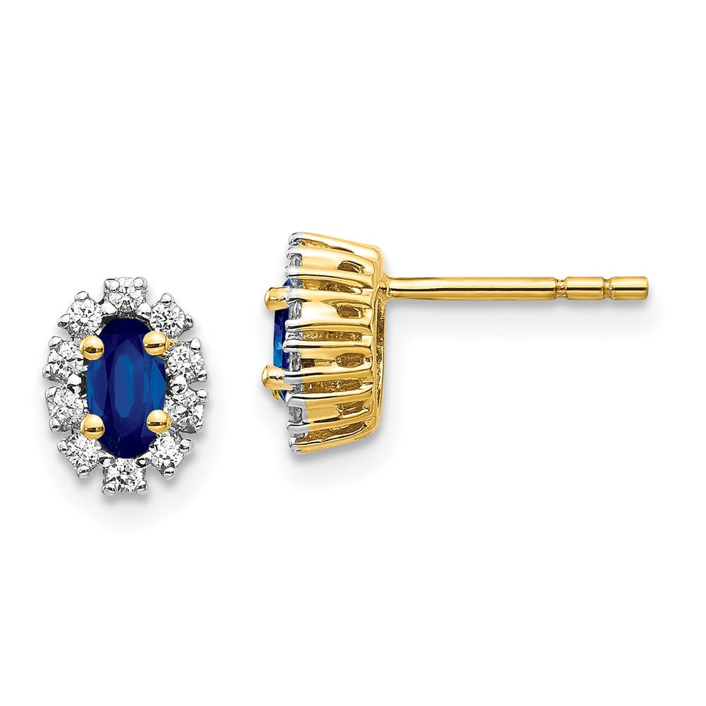 14k Yellow Gold Diamond and Sapphire Oval Halo Earrings (1.12 grams)