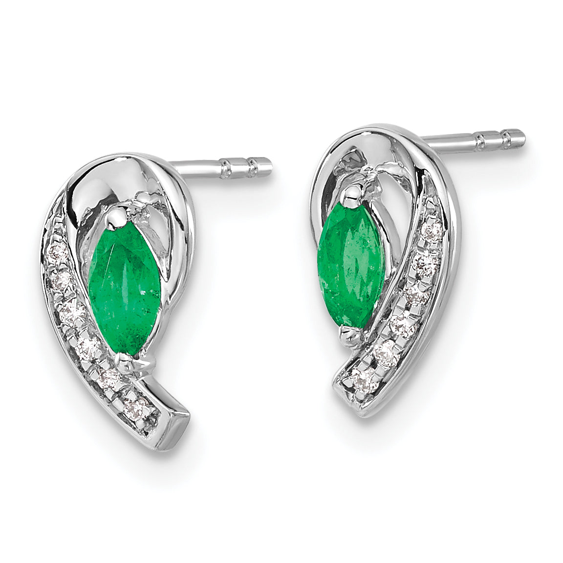 14k White Gold 1/20Ct Diamond and Emerald Earrings (1.27 grams)