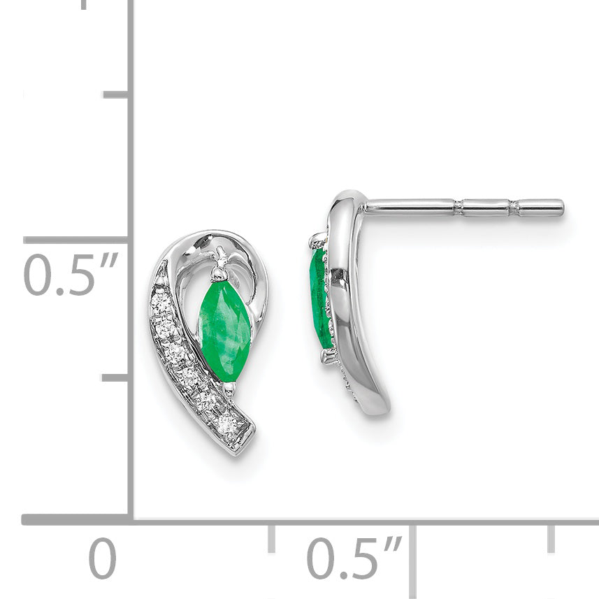 14k White Gold 1/20Ct Diamond and Emerald Earrings (1.27 grams)