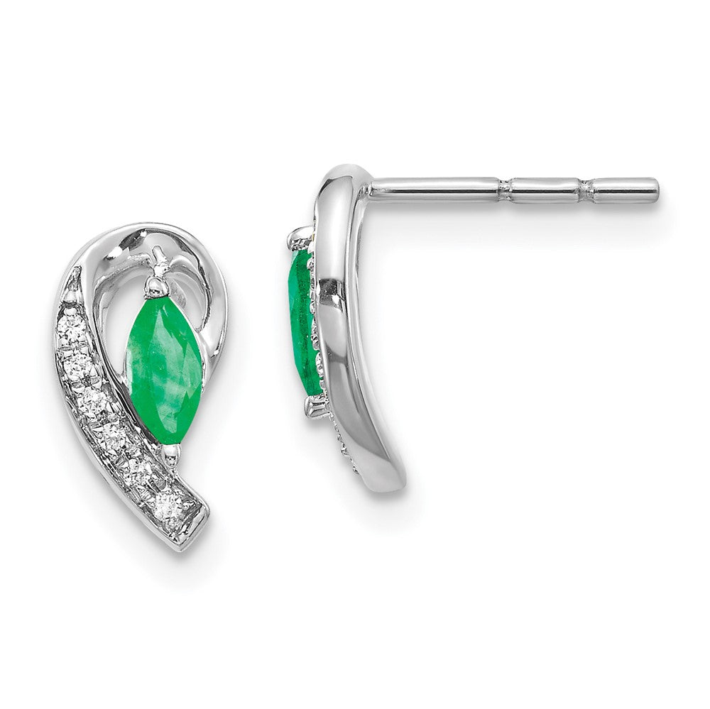 14k White Gold 1/20Ct Diamond and Emerald Earrings (1.27 grams)