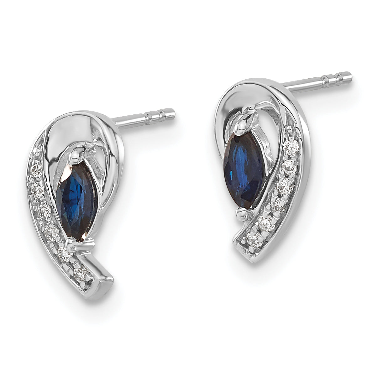 14k White Gold Diamond Sapphire Post Earrings (1.27 grams)