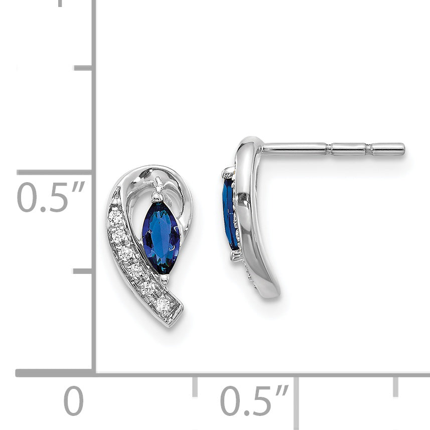 14k White Gold Diamond Sapphire Post Earrings (1.27 grams)