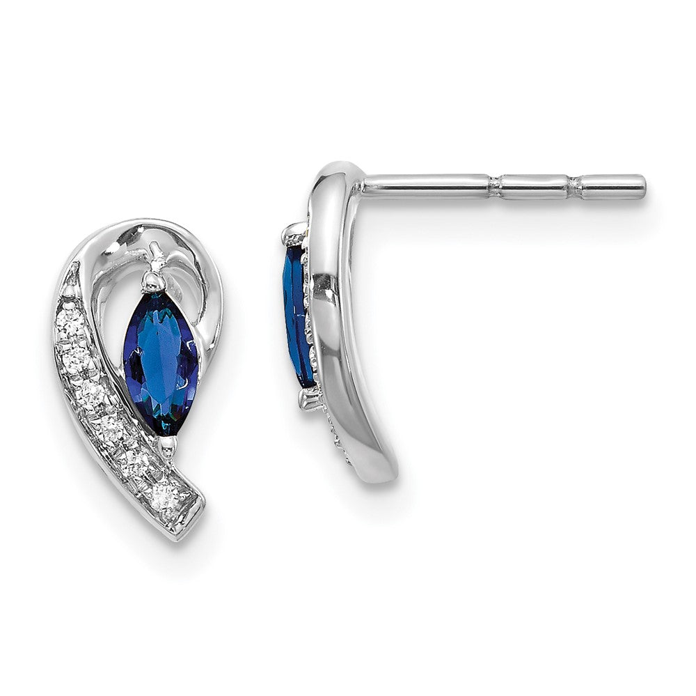 14k White Gold Diamond Sapphire Post Earrings (1.27 grams)