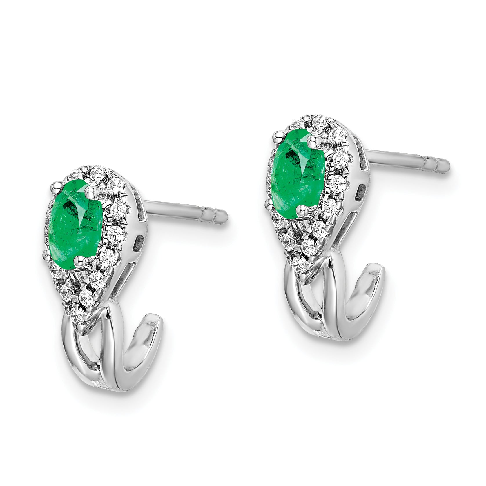 14k White Gold 1/8Ct Diamond and Emerald Earrings (2.3 grams)