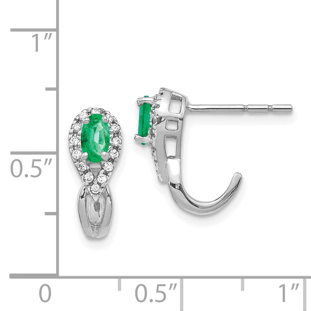 14k White Gold 1/8Ct Diamond and Emerald Earrings (2.3 grams)