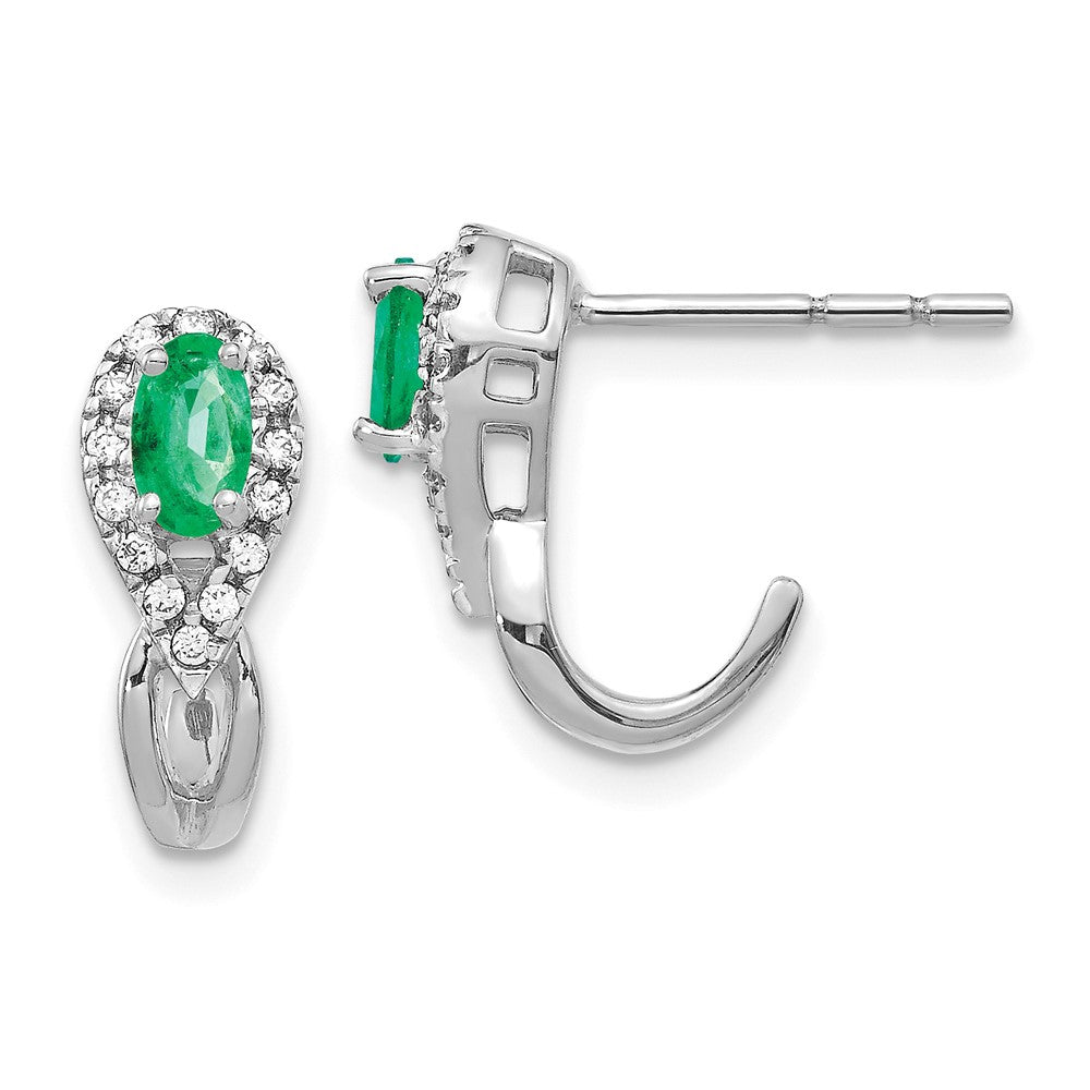 14k White Gold 1/8Ct Diamond and Emerald Earrings (2.3 grams)