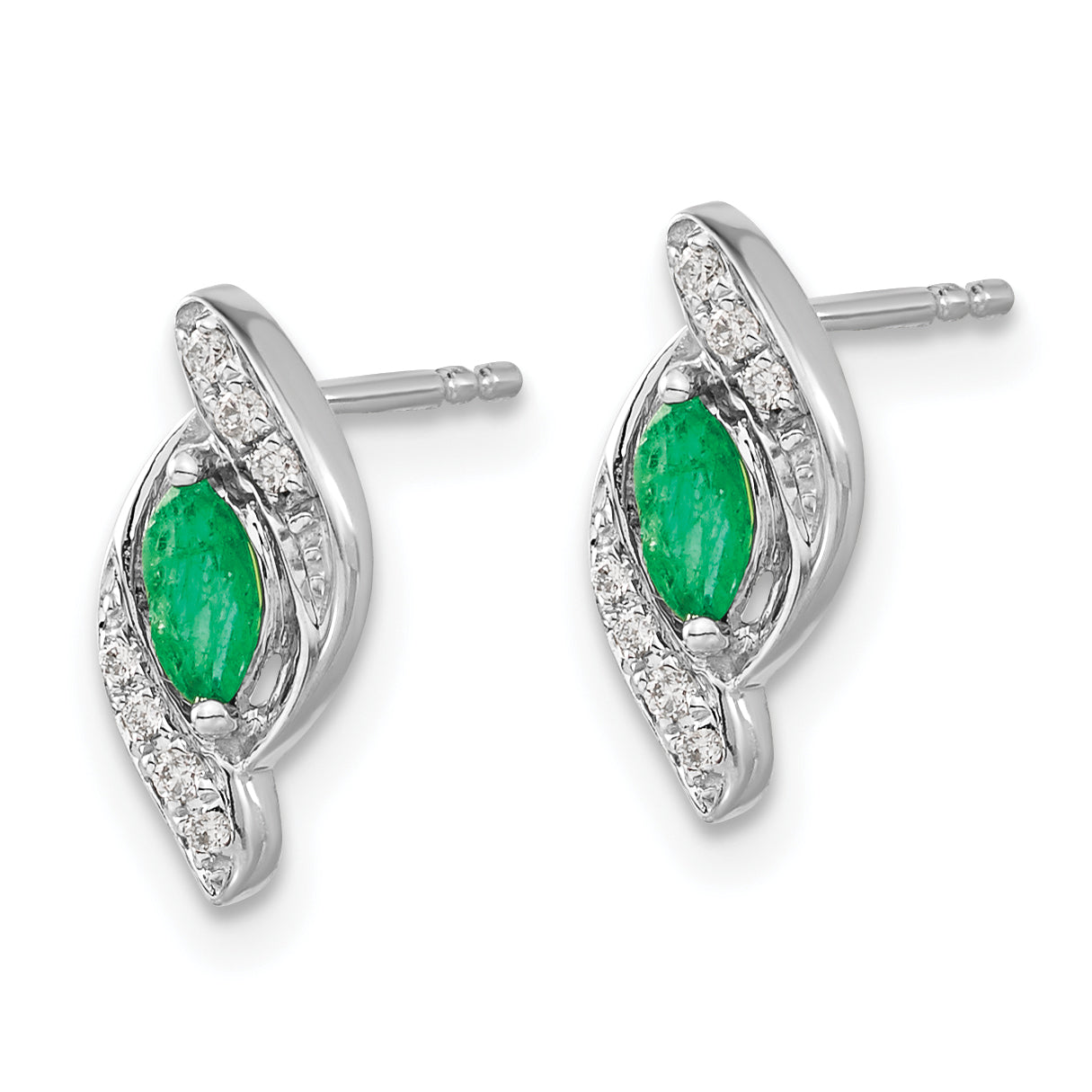 14k White Gold 1/15Ct Diamond and Emerald Earrings (1.72 grams)