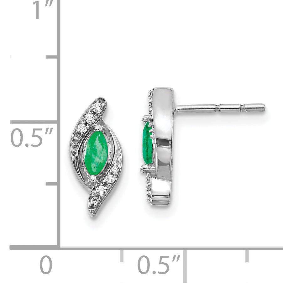 14k White Gold 1/15Ct Diamond and Emerald Earrings (1.72 grams)