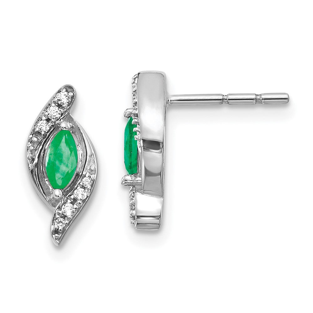 14k White Gold 1/15Ct Diamond and Emerald Earrings (1.72 grams)