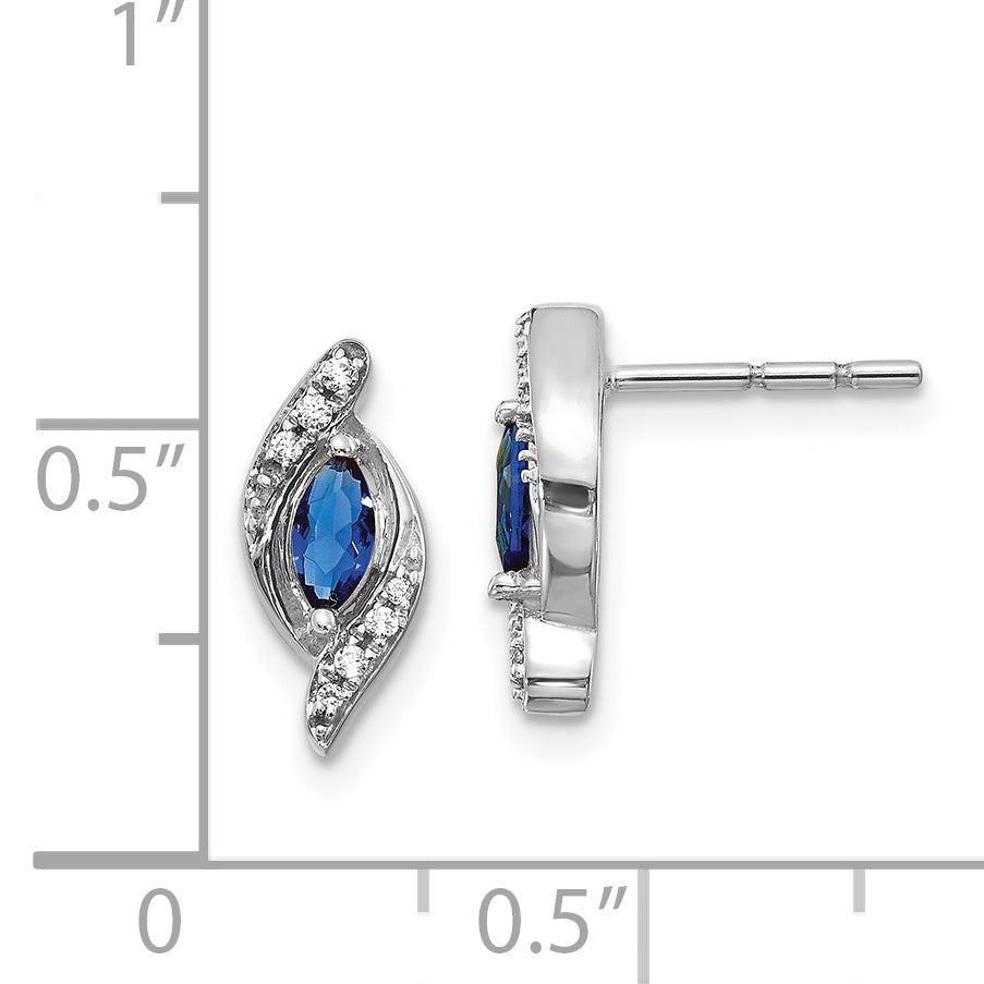 14k White Gold Diamond and Sapphire Post Earrings (1.72 grams)