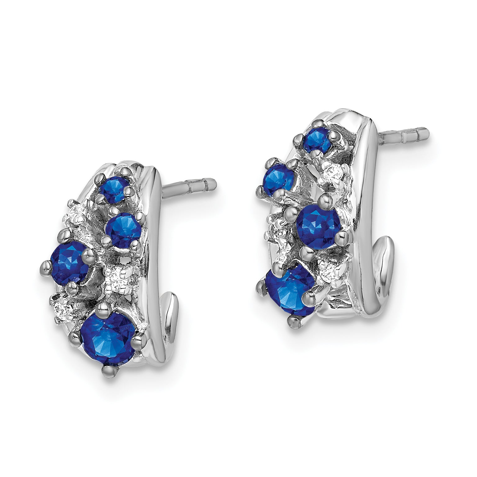 14k White Gold Diamond and Sapphire Polished Post Hoop Earrings (2.7 grams)