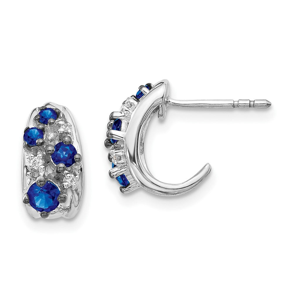 14k White Gold Diamond and Sapphire Polished Post Hoop Earrings (2.7 grams)