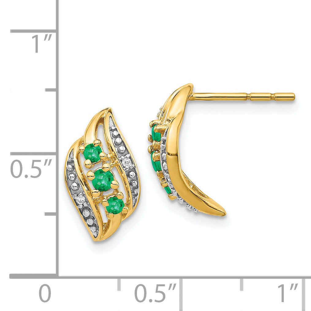 14k Gold w/ Emerald and Diamond Polished Post Earrings (2.12 grams)