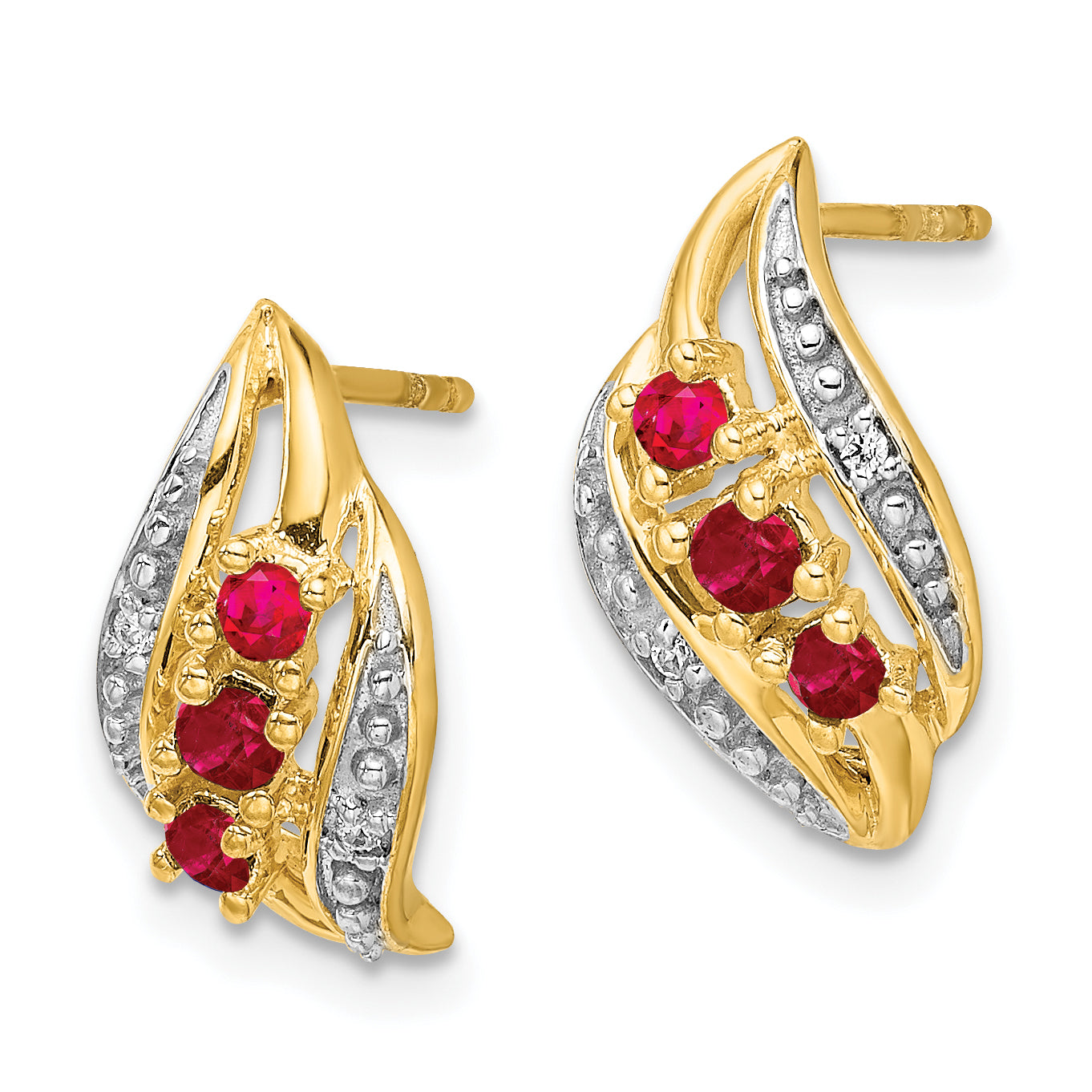 14k Gold w/ Siam Ruby and Diamond Polished Post Earrings (2.12 grams)