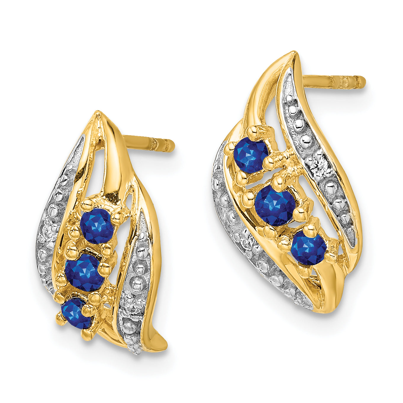 14k Gold w/ Sapphire and Diamond Polished Post Earrings (2.12 grams)