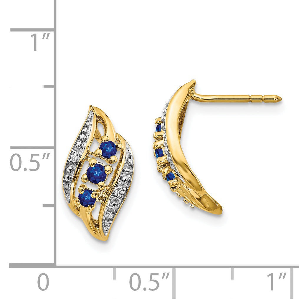 14k Gold w/ Sapphire and Diamond Polished Post Earrings (2.12 grams)