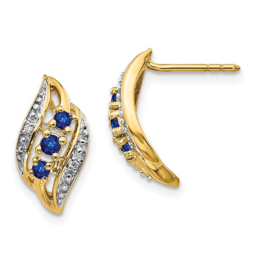 14k Gold w/ Sapphire and Diamond Polished Post Earrings (2.12 grams)