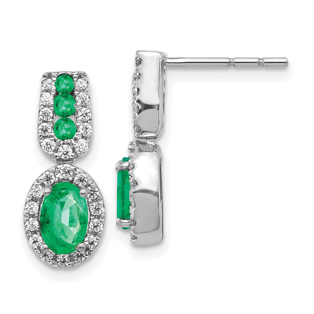 14k White Gold 1/3Ct Diamond and Emerald Earrings (2.8 grams)