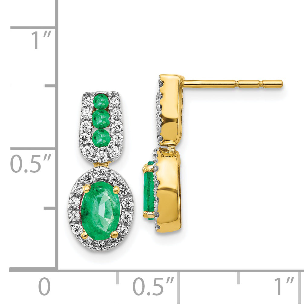 14k 1/3Ct Diamond and Emerald Earrings (2.8 grams)