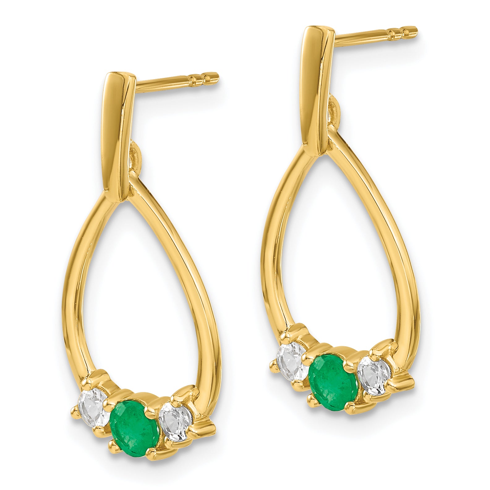 14k  Emerald and White Sapphire Post Dangle Earrings (1.72 grams)