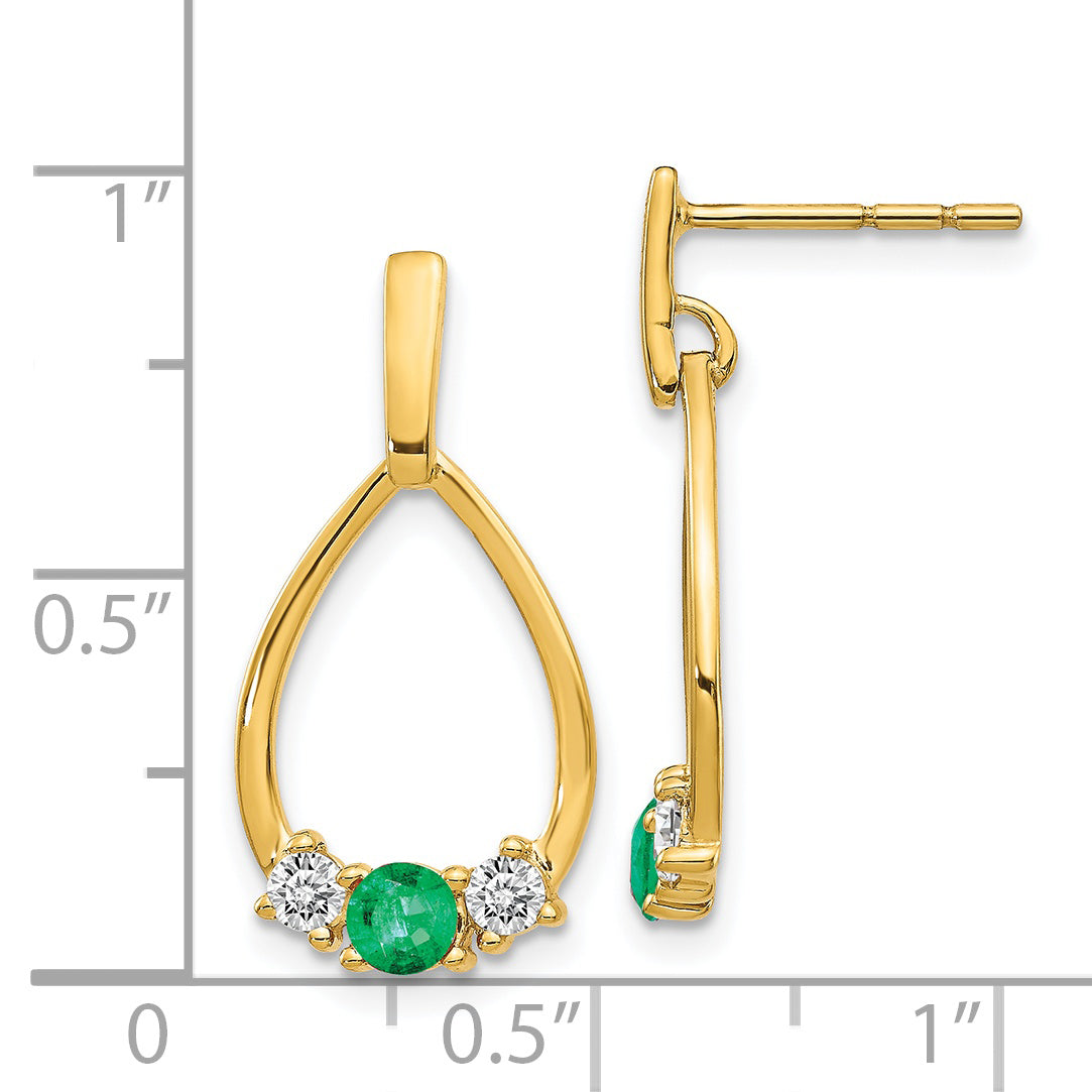 14k  Emerald and White Sapphire Post Dangle Earrings (1.72 grams)