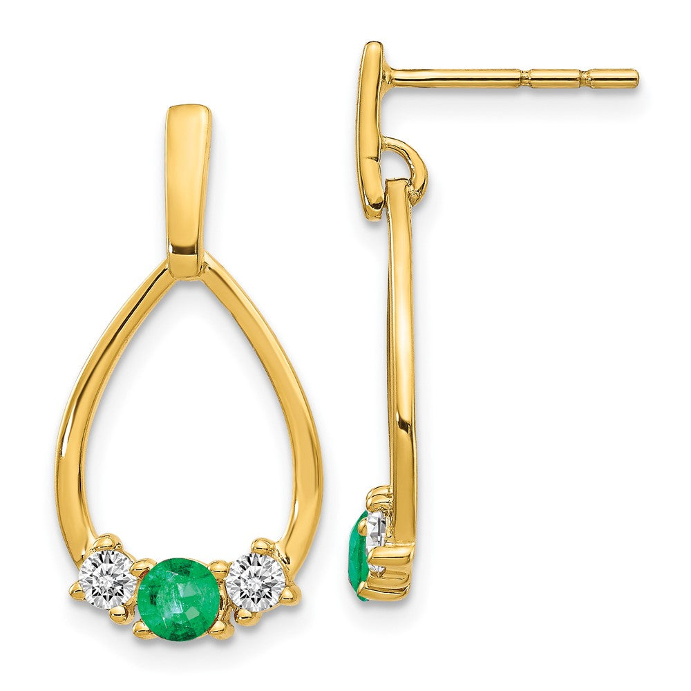 14k  Emerald and White Sapphire Post Dangle Earrings (1.72 grams)