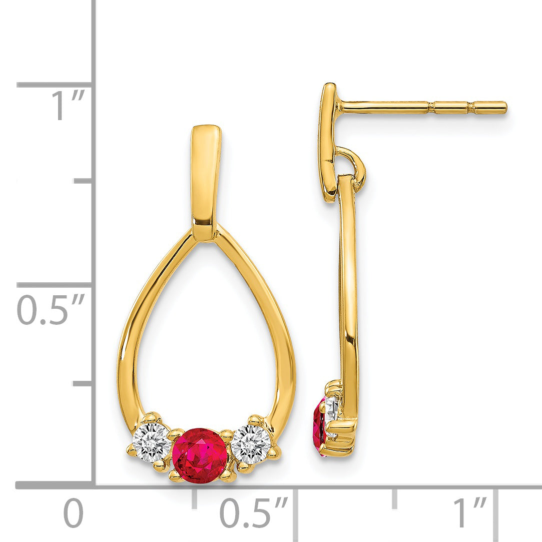 14k Ruby and White Sapphire Post Dangle Earrings (1.72 grams)