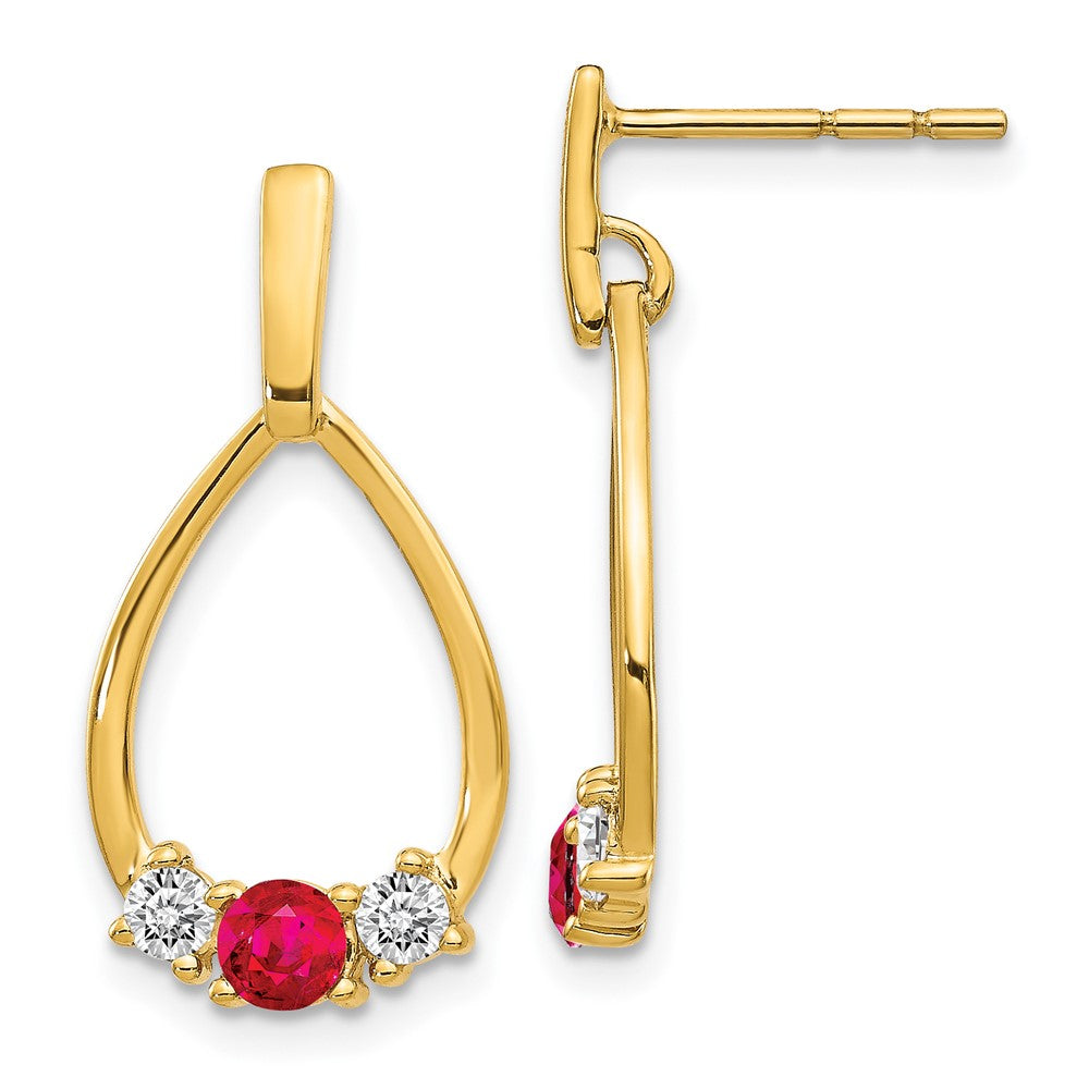 14k Ruby and White Sapphire Post Dangle Earrings (1.72 grams)