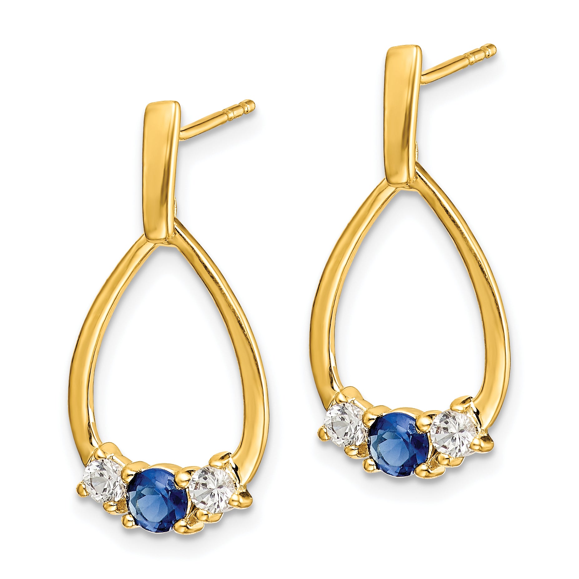 14k  Blue and White Sapphire Post Dangle Earrings (1.72 grams)