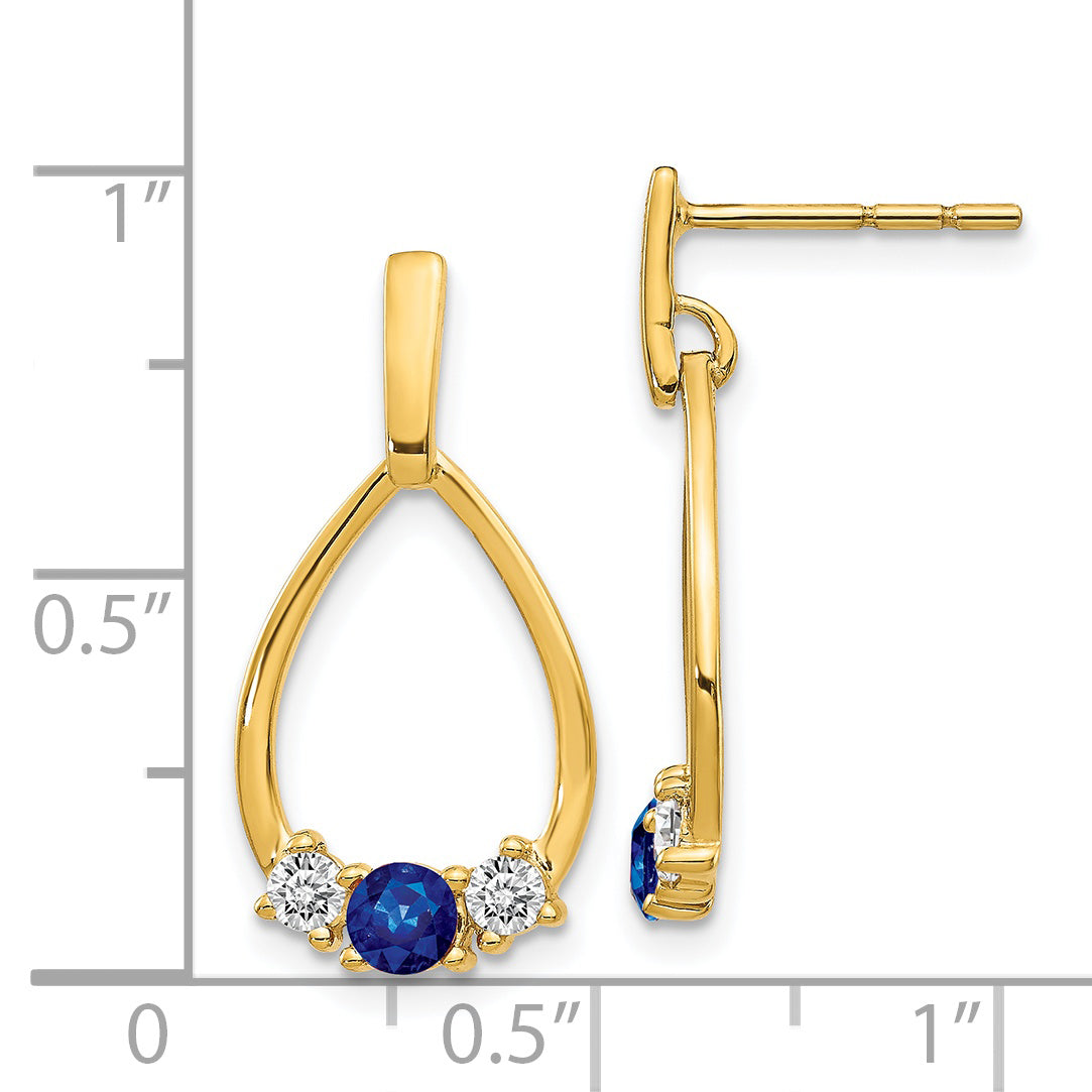 14k  Blue and White Sapphire Post Dangle Earrings (1.72 grams)