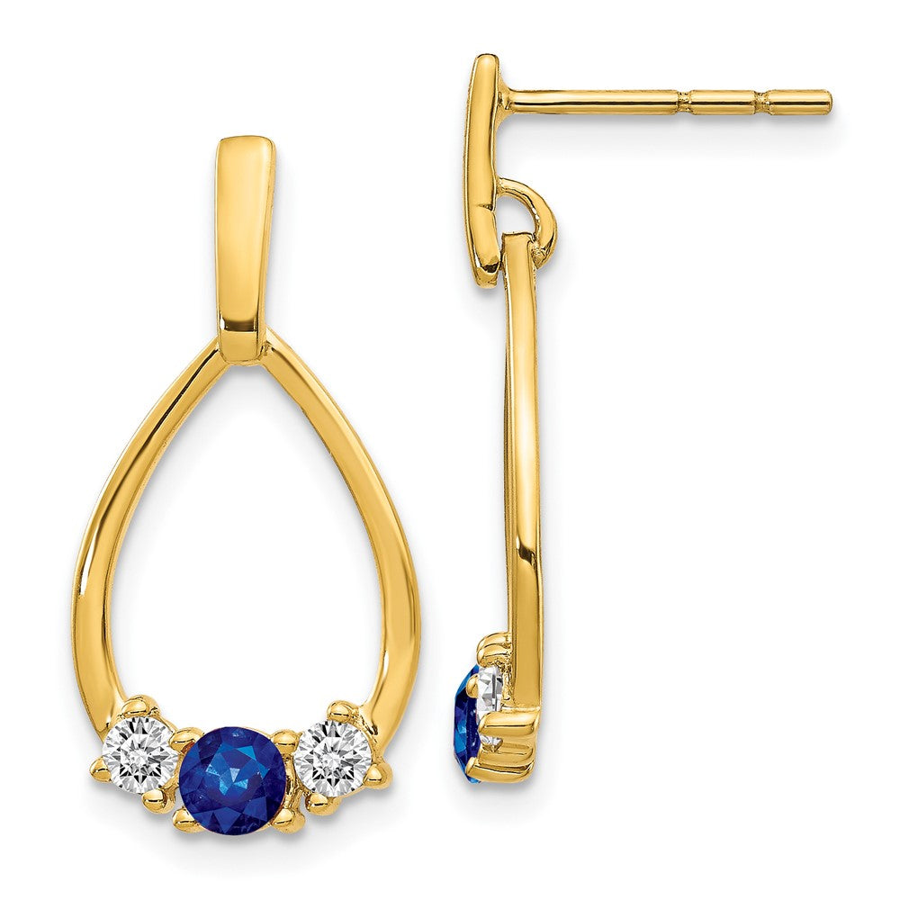 14k  Blue and White Sapphire Post Dangle Earrings (1.72 grams)