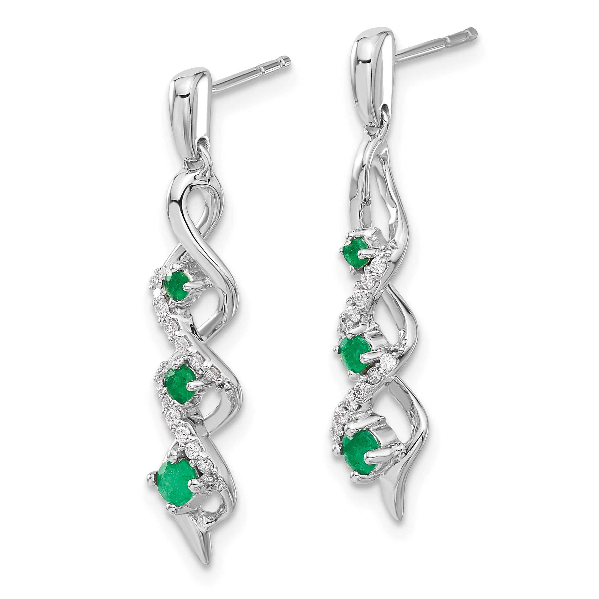 14k White Gold Diamond and Emerald Post Dangle Earrings (2.97 grams)