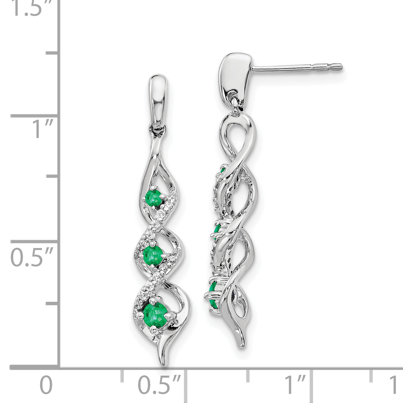 14k White Gold Diamond and Emerald Post Dangle Earrings (2.97 grams)