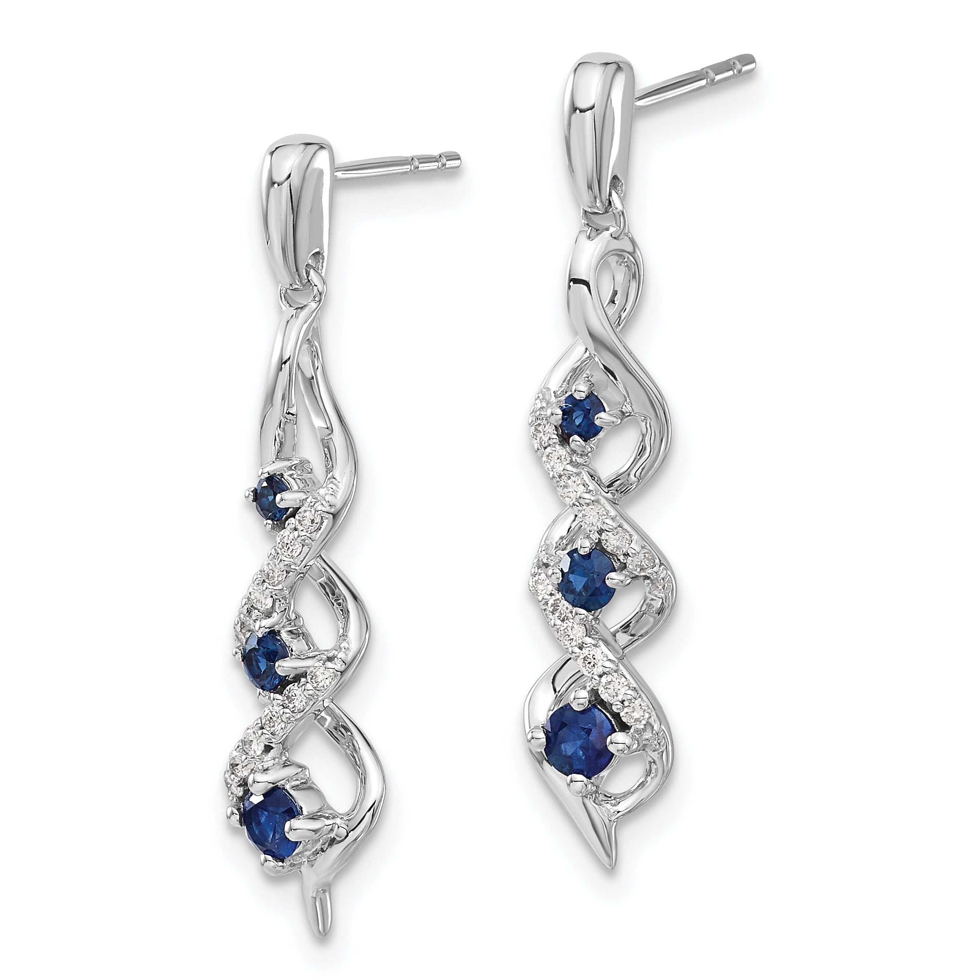 14k White Gold Diamond and Blue Sapphire Post Dangle Earrings (2.97 grams)