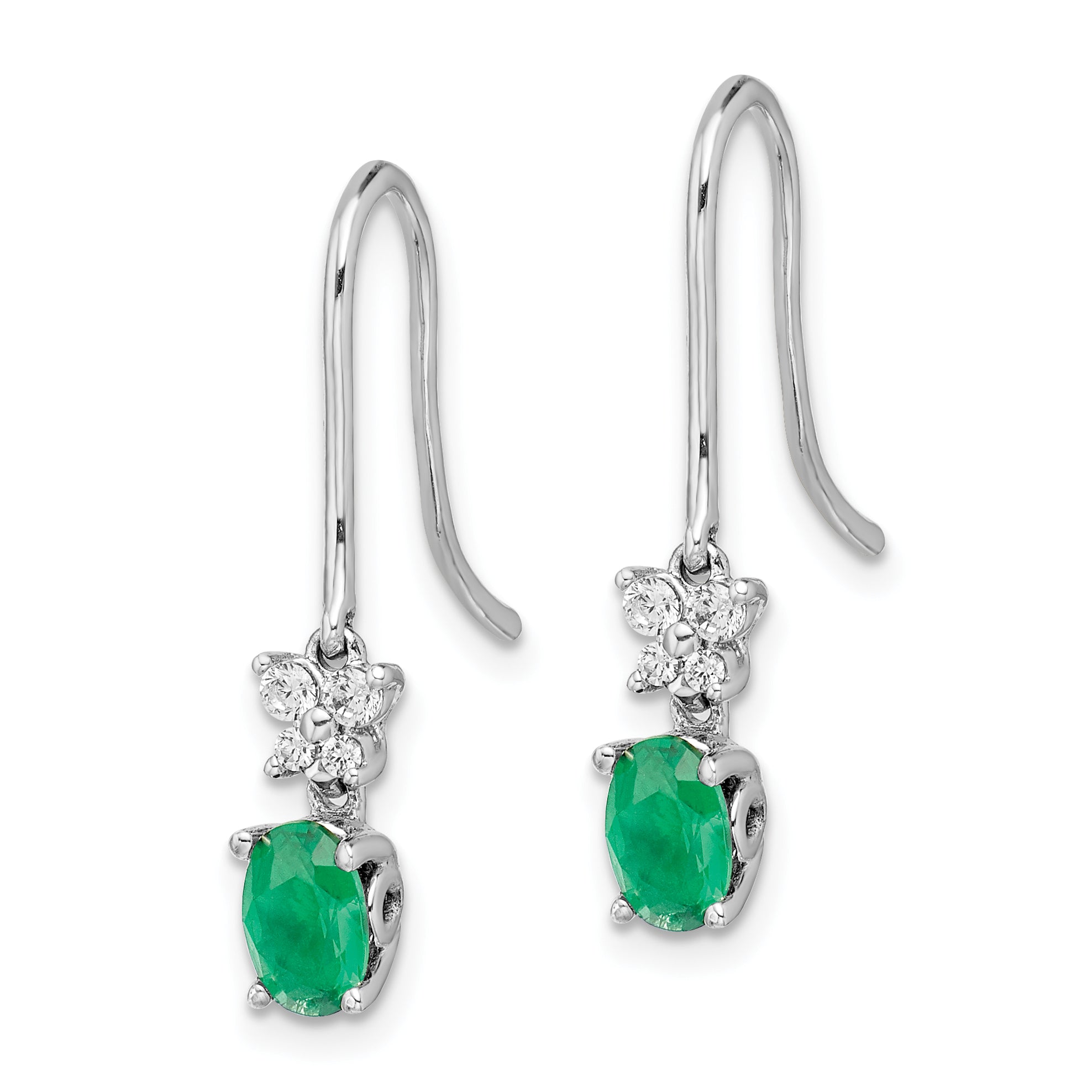 14k White Gold 1/8ct Diamond and Oval Emerald Dangle Earrings (1.55 grams)