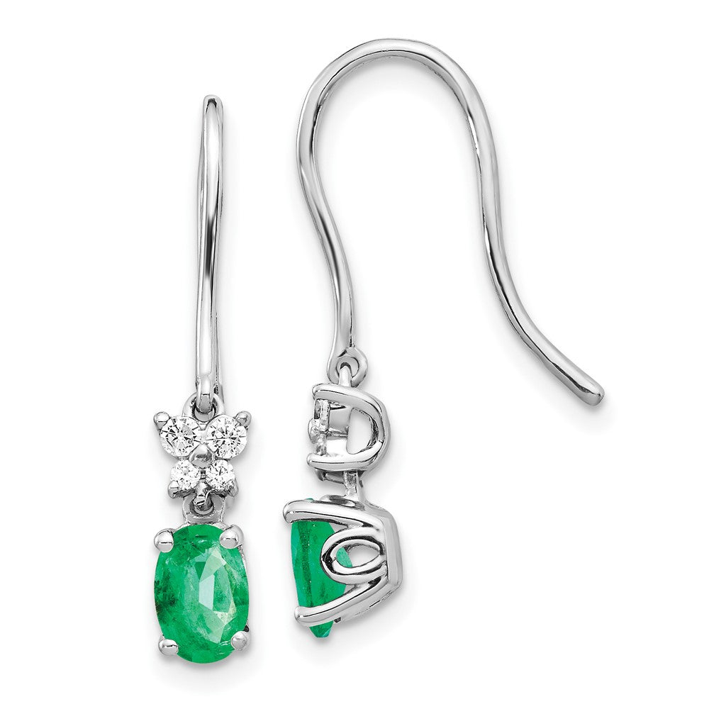 14k White Gold 1/8ct Diamond and Oval Emerald Dangle Earrings (1.55 grams)