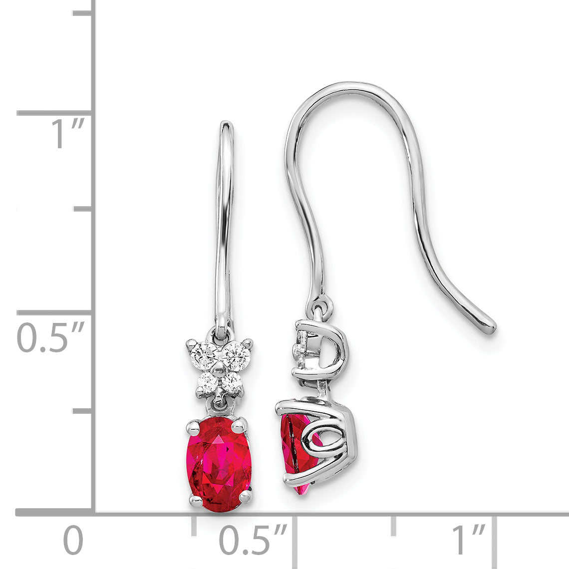 14k White Gold Diamond and Oval Ruby Earrings (1.55 grams)