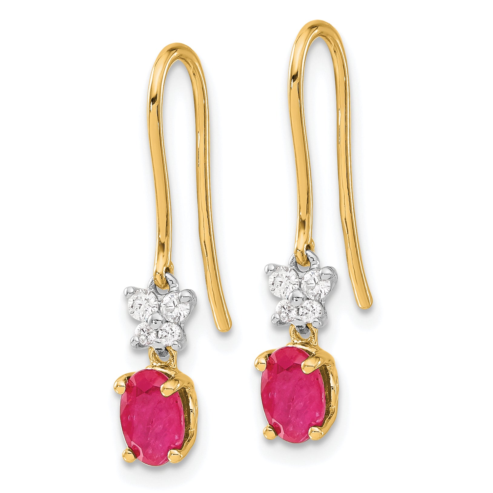 14k Two Tone Diamond and Oval Ruby Earrings (1.55 grams)