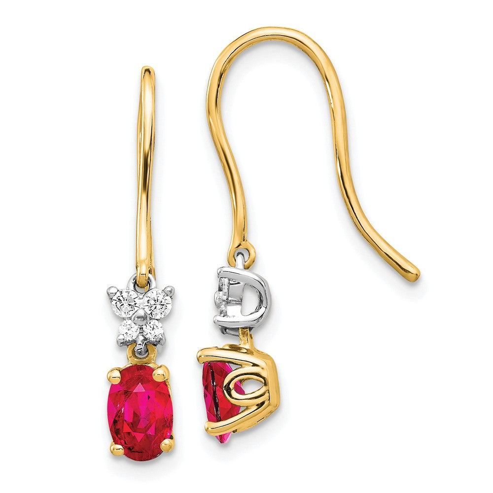 14k Two Tone Diamond and Oval Ruby Earrings (1.55 grams)