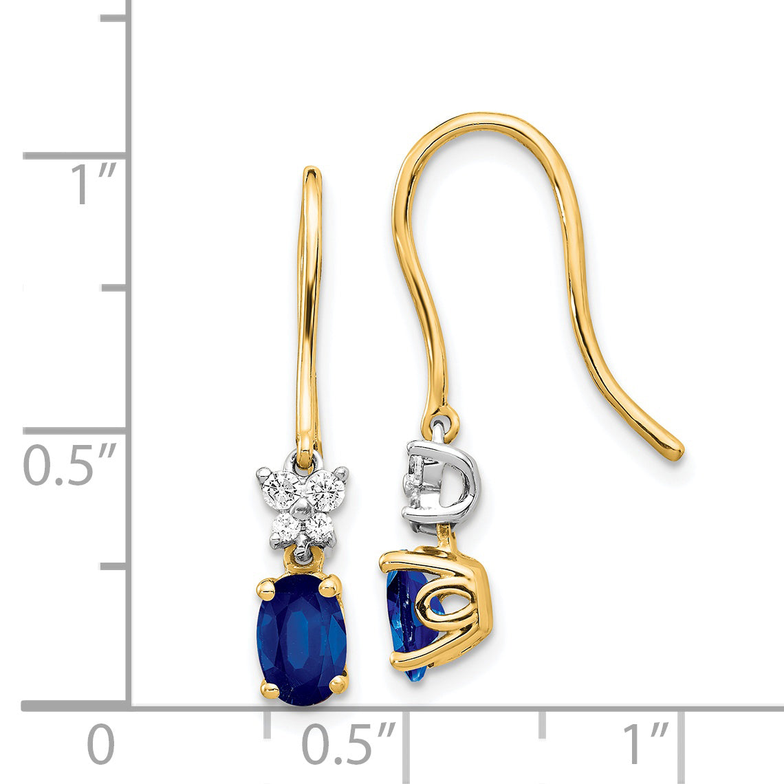 14k Two Tone Diamond and Oval Sapphire Earrings (1.55 grams)