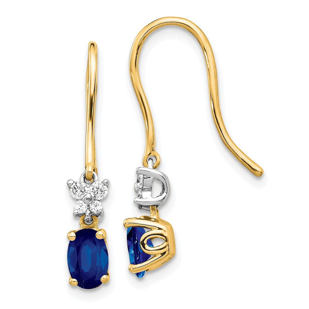 14k Two Tone Diamond and Oval Sapphire Earrings (1.55 grams)