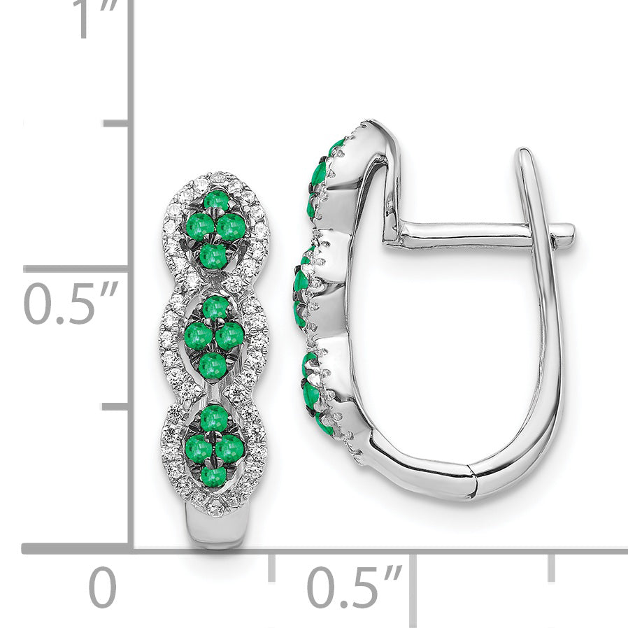 14k White Gold Diamond and Emerald Hinged Earrings (3.1 grams)