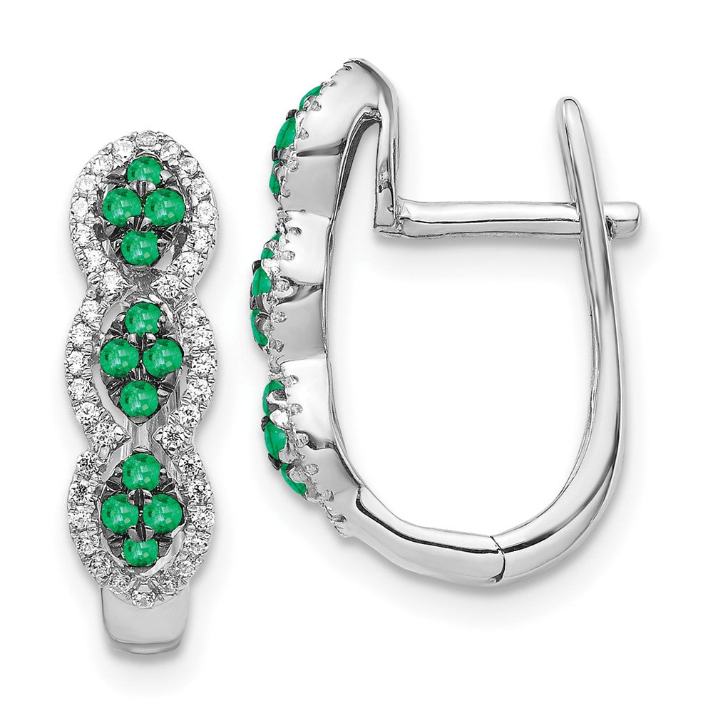 14k White Gold Diamond and Emerald Hinged Earrings (3.1 grams)