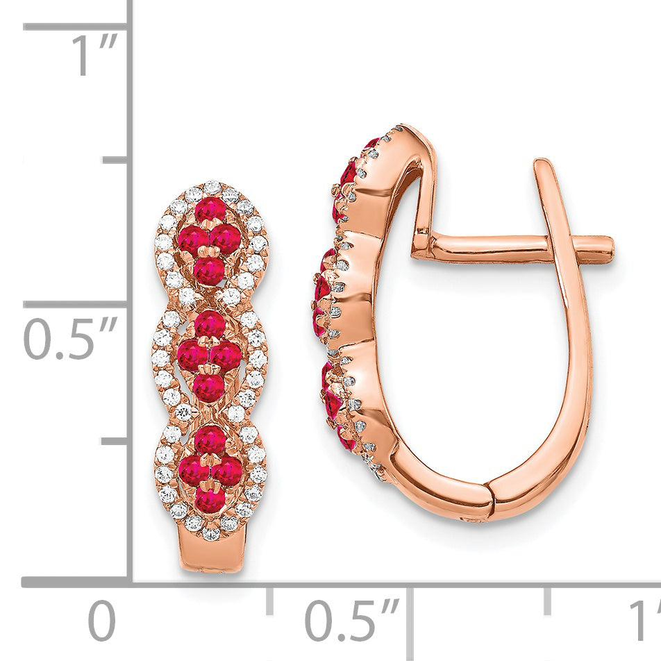 14k Rose Gold Diamond and Ruby Hinged Earrings (3.1 grams)
