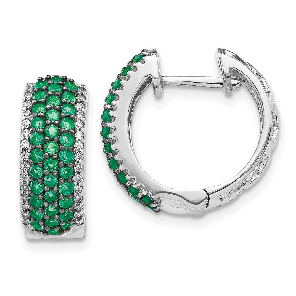14k White Gold Diamond and Emerald Hinged Hoop Earrings (4.75 grams)