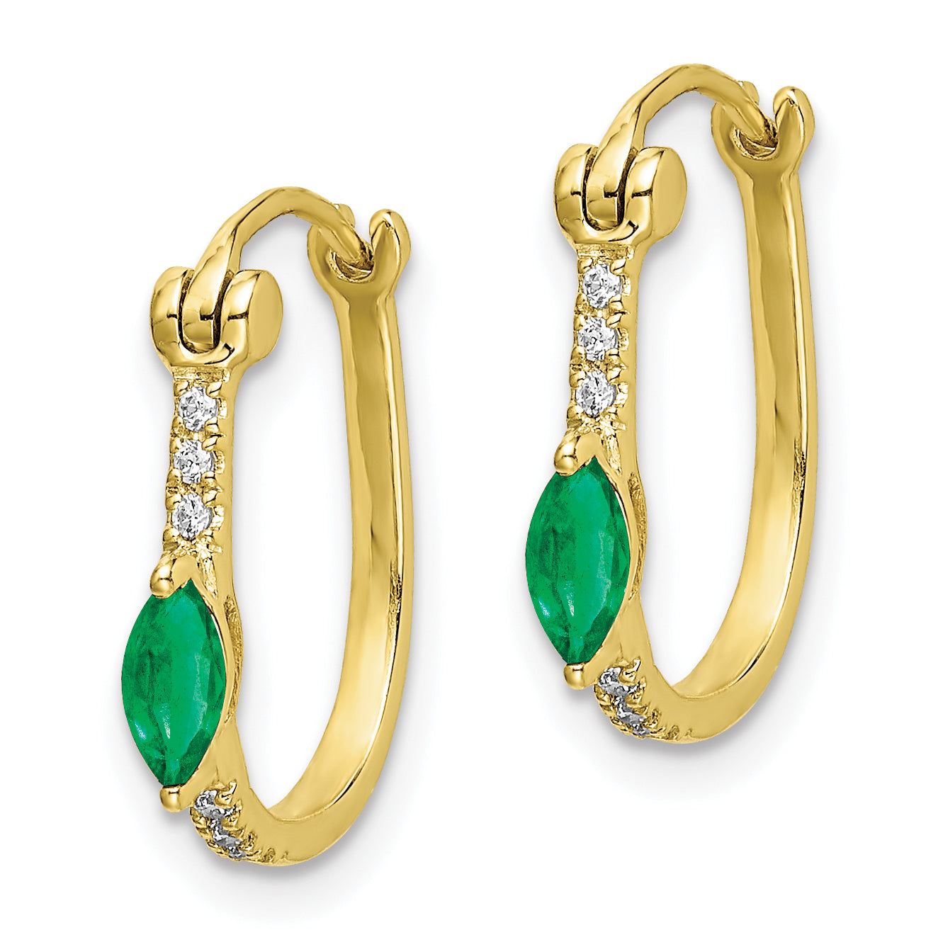 14k 1/20ct Diamond and Emerald Hinged Hoop Earrings (1.9 grams)