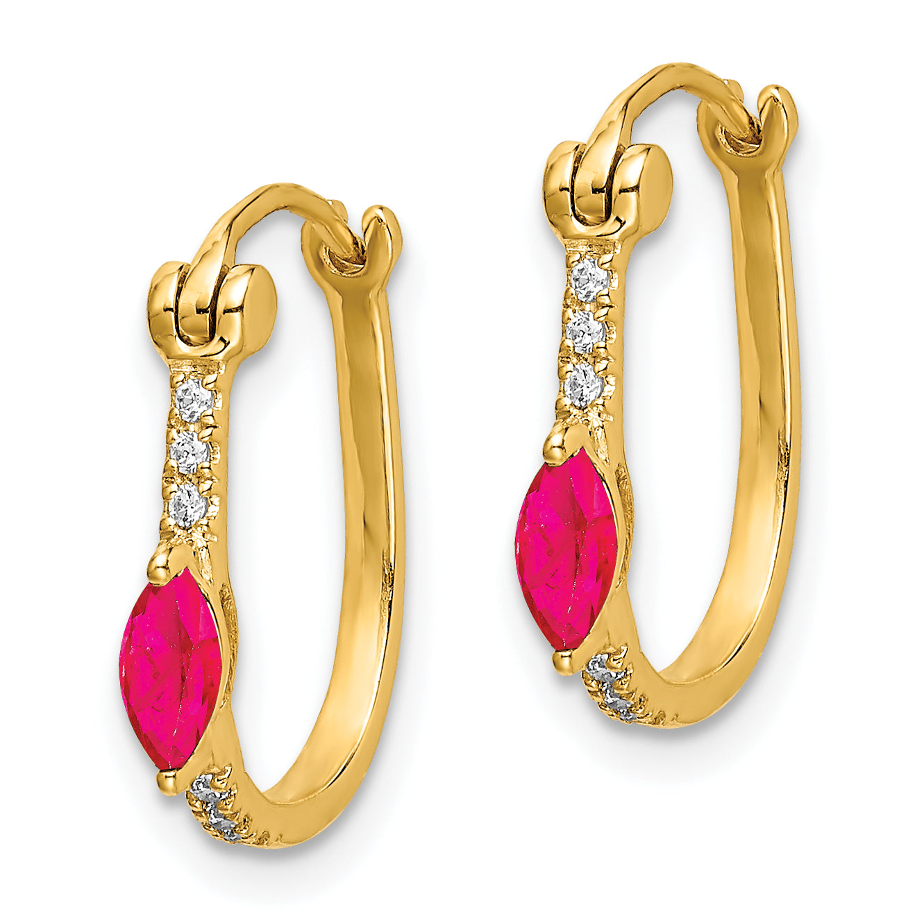 14k 1/20ct Diamond and Ruby Hinged Hoop Earrings (1.9 grams)