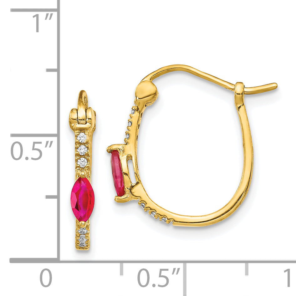 14k 1/20ct Diamond and Ruby Hinged Hoop Earrings (1.9 grams)